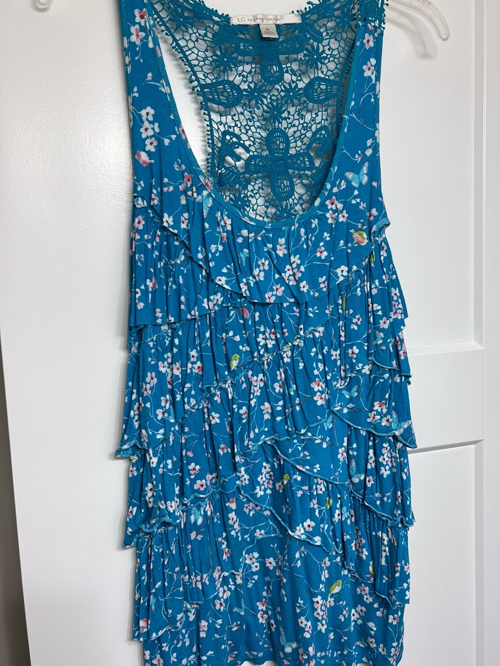 LC Lauren Conrad Teal Ruffle Crochet Lace Top